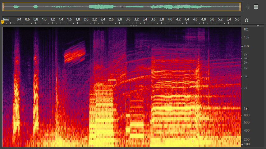 Спектрограмма первых 6 секунд сцены